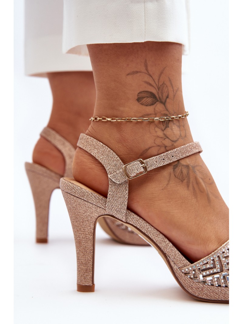 Embellished High Heel Sandals D&A MR1038-44 Pink Gold Embellished High Heel Sandals D&A MR1038-44 Pink Gold