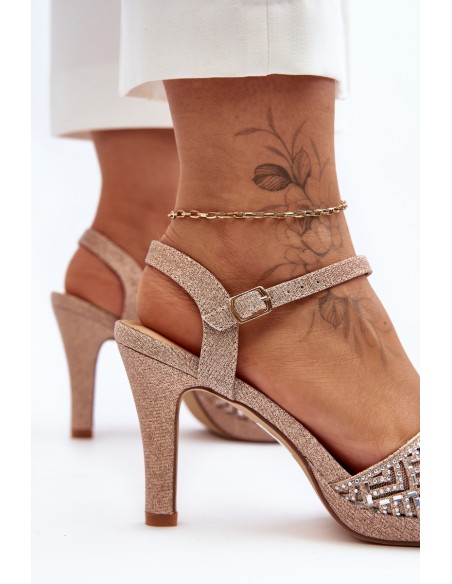 Embellished High Heel Sandals D&A MR1038-44 Pink Gold