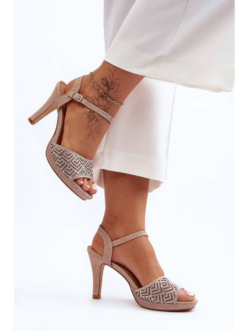 Embellished High Heel Sandals D&A MR1038-44 Pink Gold Embellished High Heel Sandals D&A MR1038-44 Pink Gold