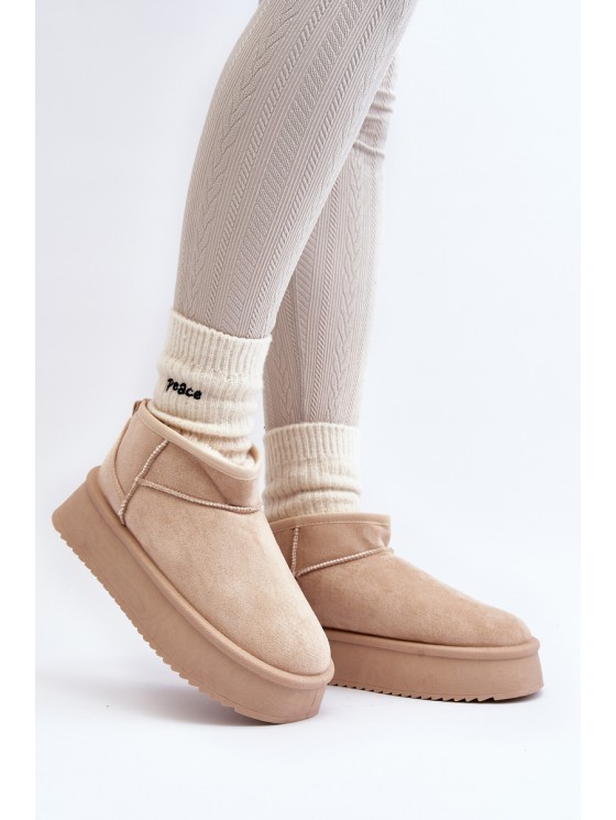 Moteriški sniego batai su storu padu smėlio spalvos 2