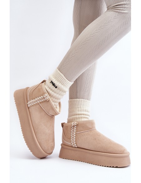 Beige Patterned Platform Snow Boots Udra