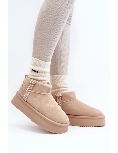 Beige Patterned Platform Snow Boots Udra