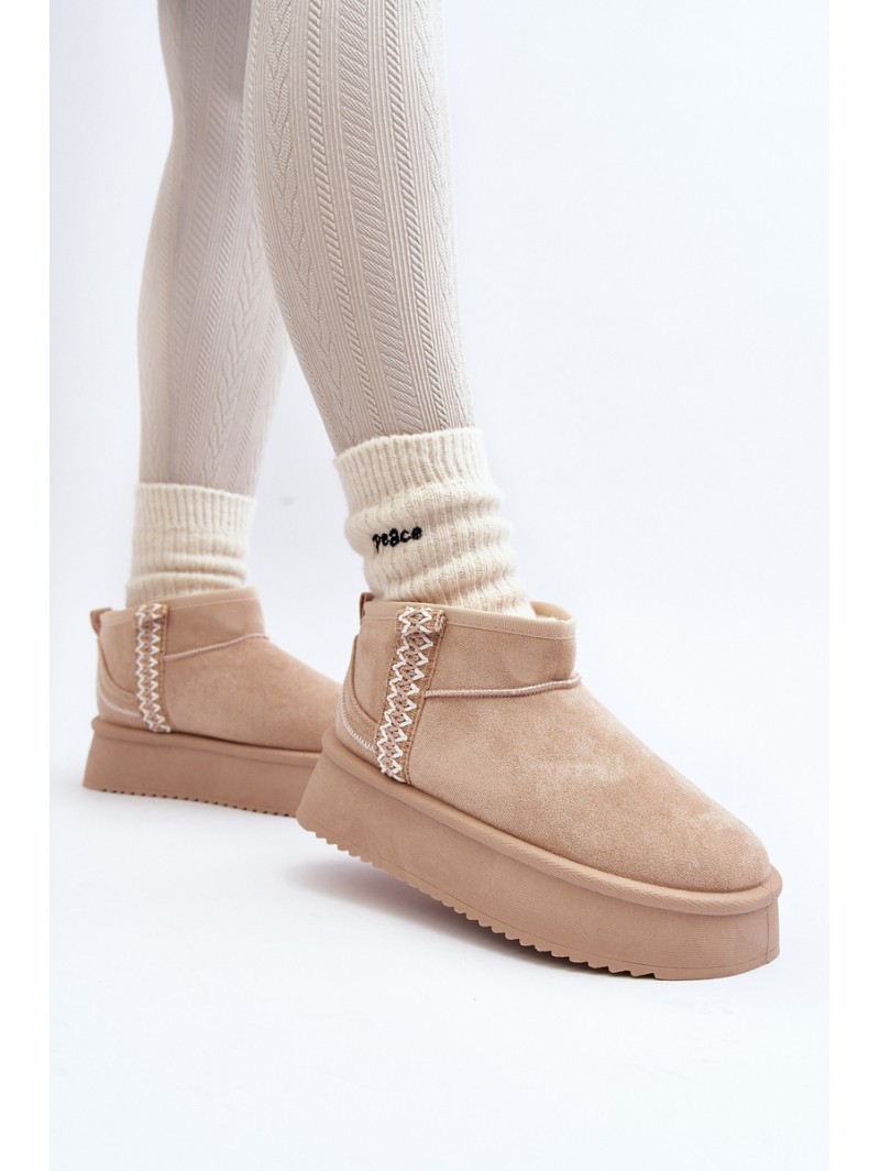 Beige Patterned Platform Snow Boots Udra