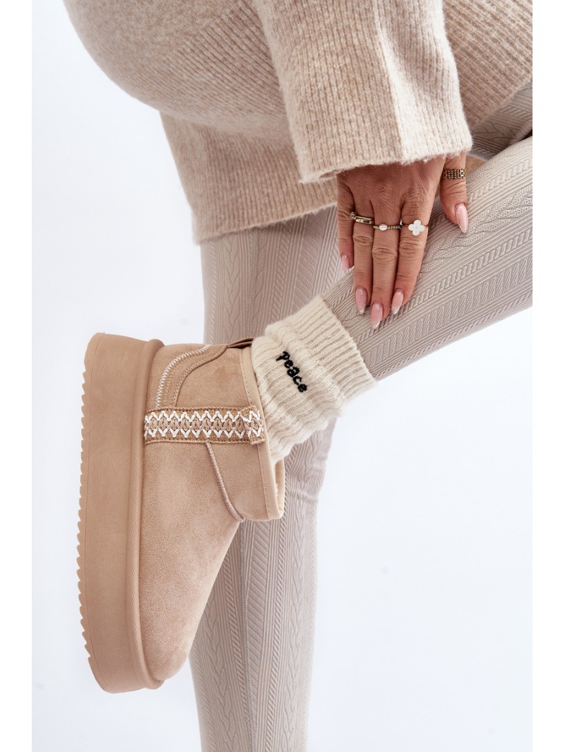 Beige Patterned Platform Snow Boots Udra