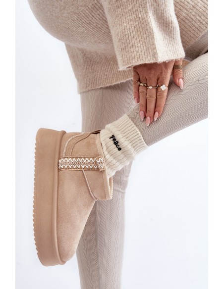 Beige Patterned Platform Snow Boots Udra
