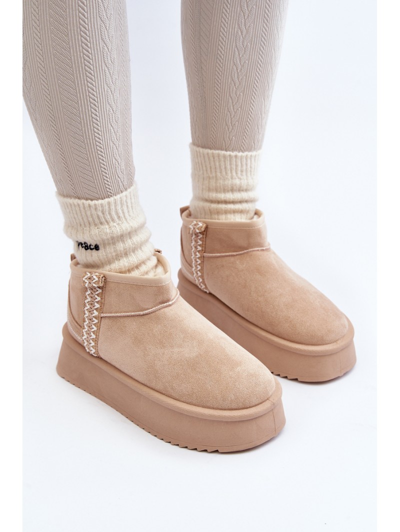 Beige Patterned Platform Snow Boots Udra