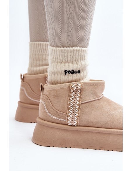 Beige Patterned Platform Snow Boots Udra