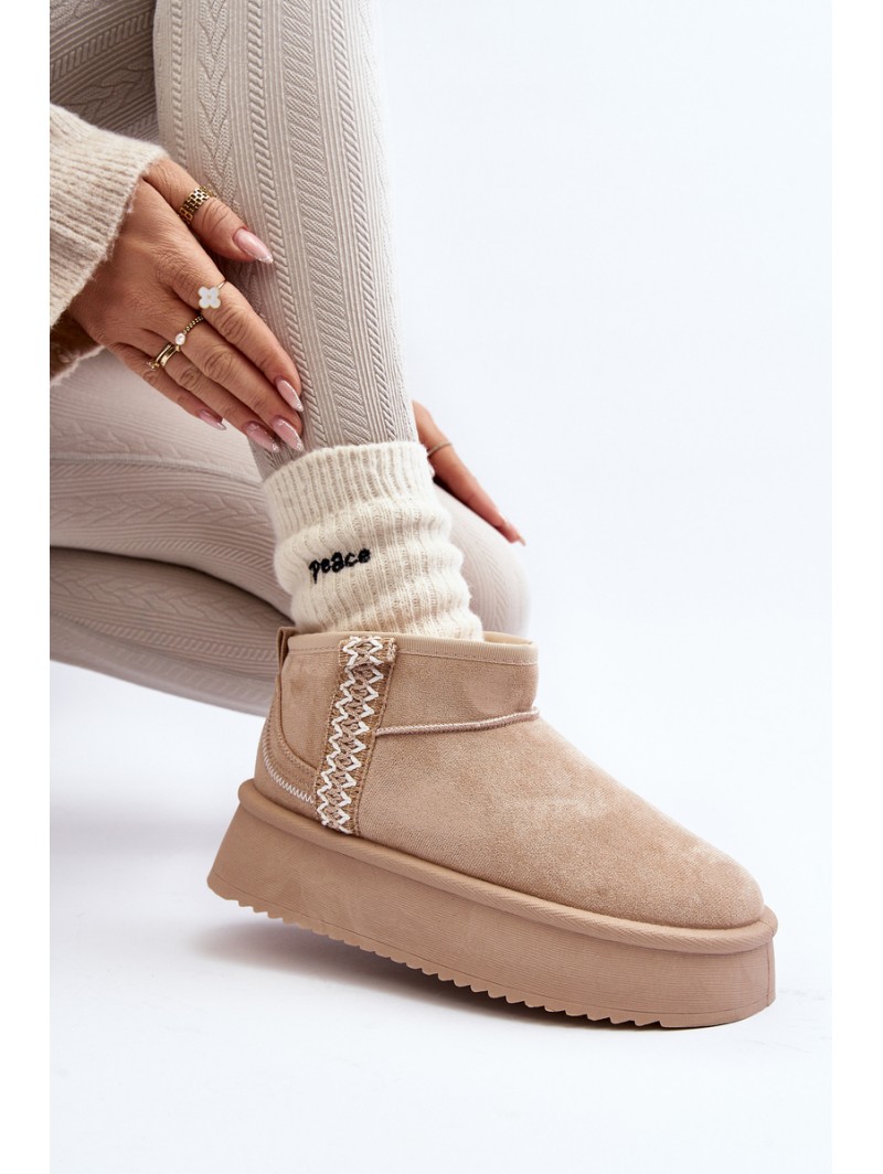 Beige Patterned Platform Snow Boots Udra