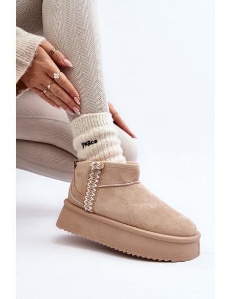 Beige Patterned Platform Snow Boots Udra