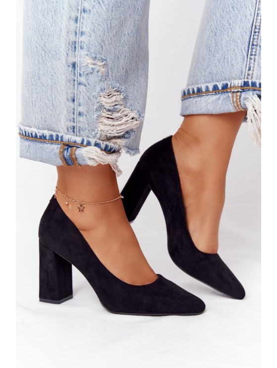 Suede Pumps On A Block Heel Sergio Leone PB216 Black 2