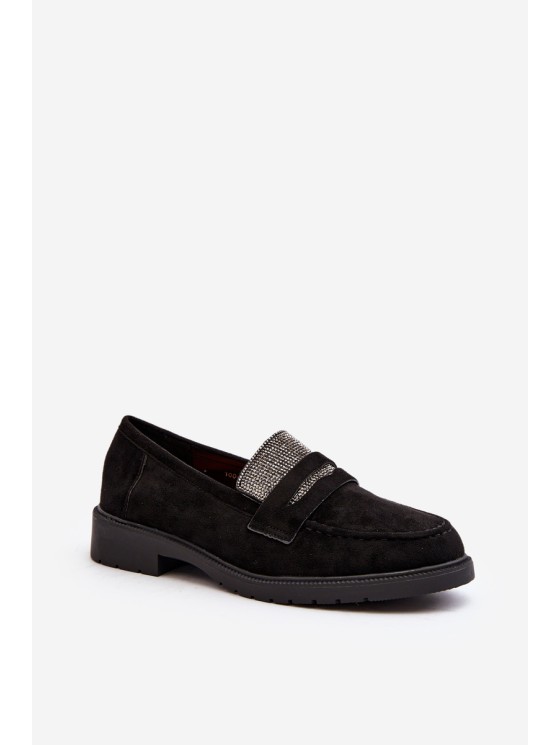 Women's Embellished Black Loafers Dananei