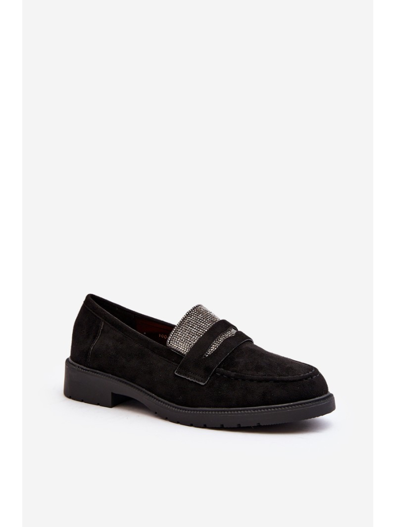 Women's Embellished Black Loafers Dananei