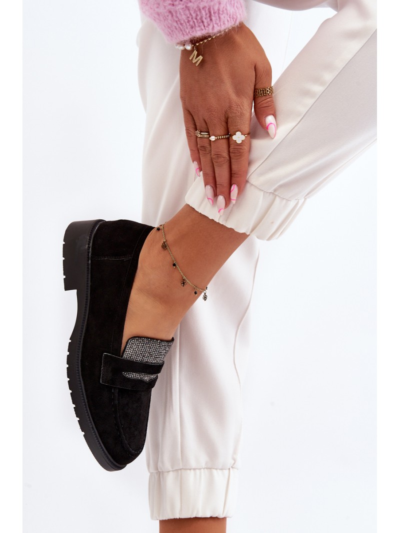Women's Embellished Black Loafers Dananei Women's Embellished Black Loafers Dananei