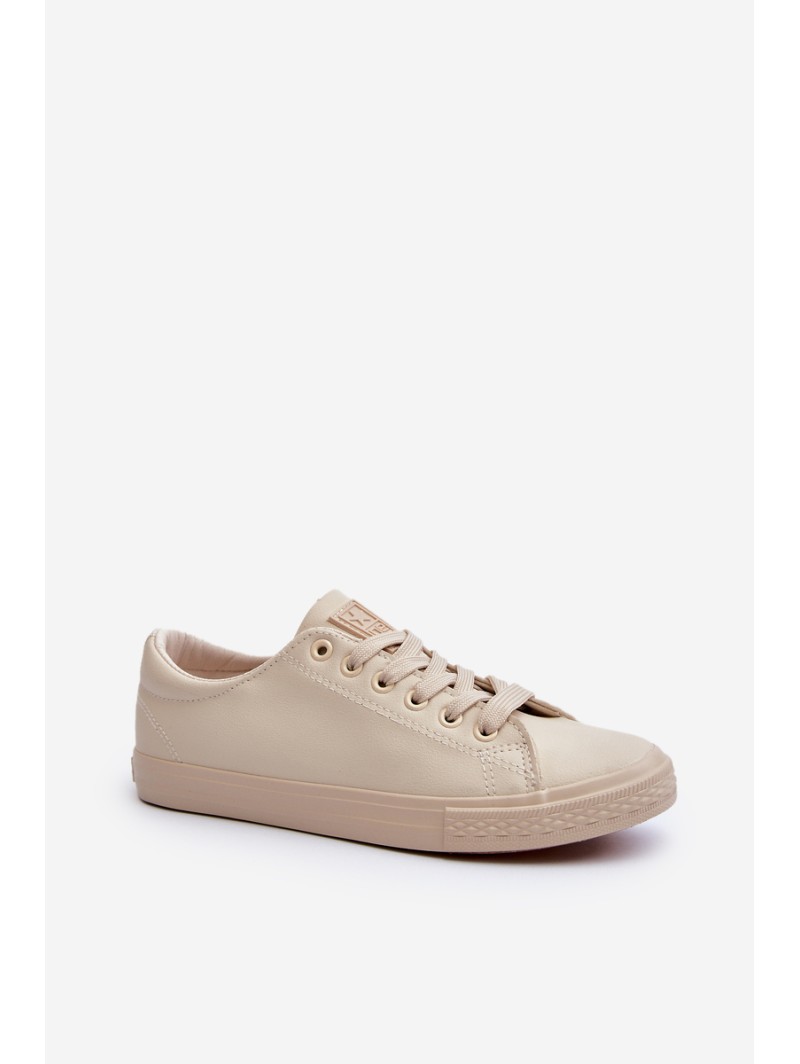 Women's Leather Classic Lace-Up Sneakers in Beige Misima