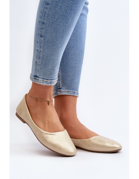 Classic Leather Gold Ballerina Flats Stacee