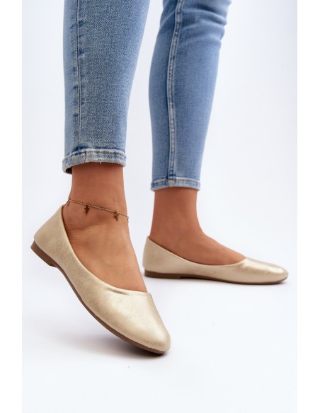 Classic Leather Gold Ballerina Flats Stacee