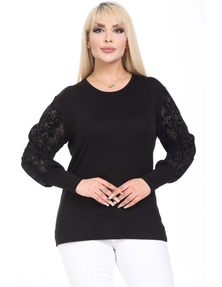 Eleganta melna blūze ar greznām piedurknēm