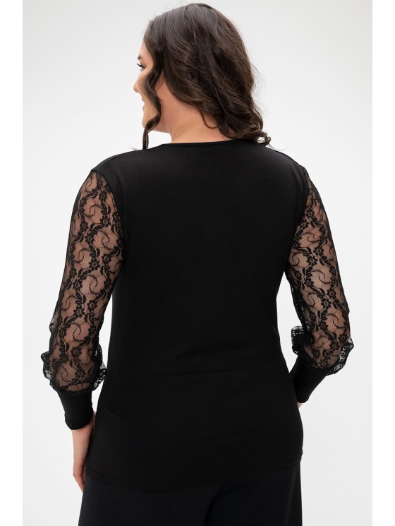 Elegantne uhkete varrukatega must pluus 2