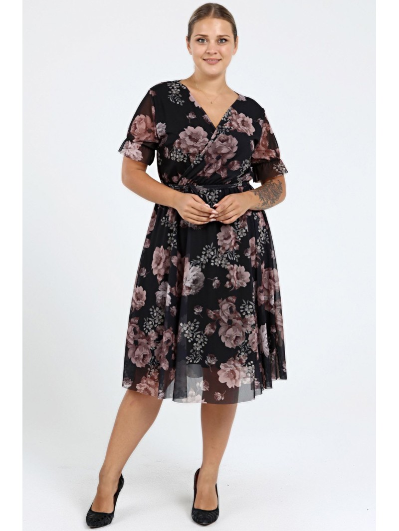 Puķaina kleita ar īsām piedurknēm Puķaina kleita ar īsām piedurknēm