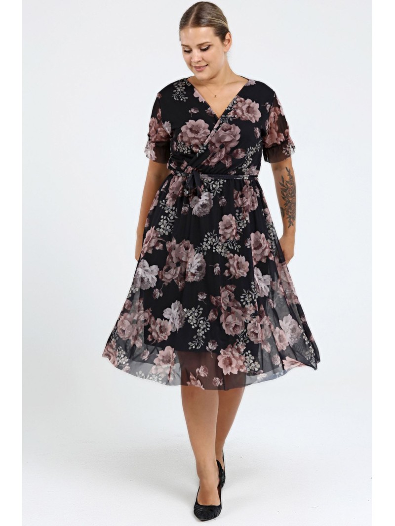 Gėlėta suknelė trumpomis rankovėmis