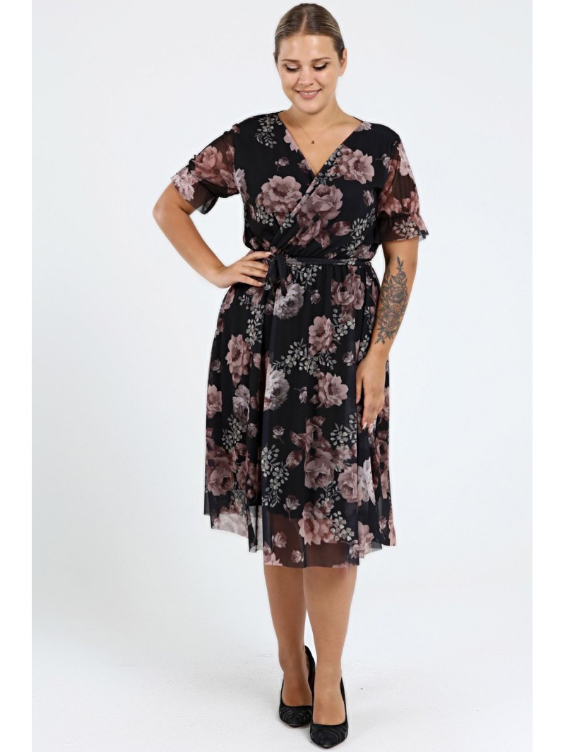 Puķaina kleita ar īsām piedurknēm Puķaina kleita ar īsām piedurknēm