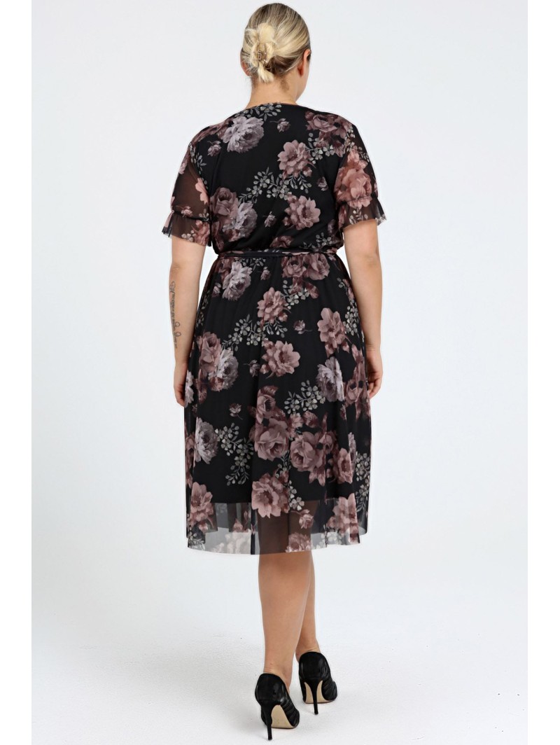 Puķaina kleita ar īsām piedurknēm Puķaina kleita ar īsām piedurknēm