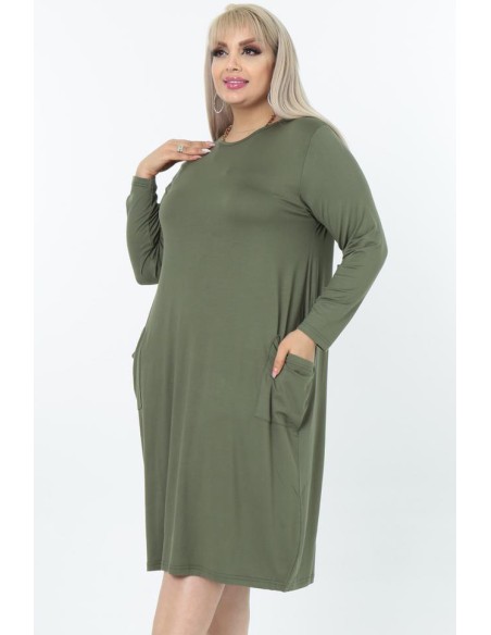 Haki spalvos suknelė su kišenėmis