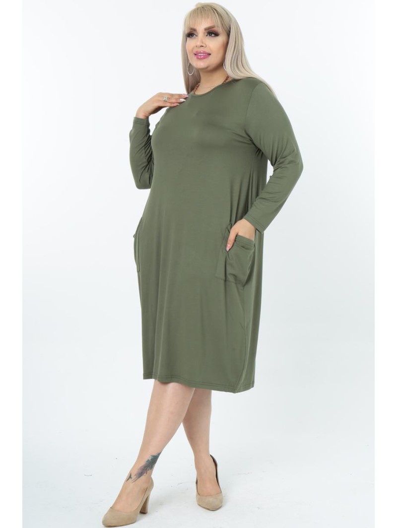 Haki spalvos suknelė su kišenėmis Haki spalvos suknelė su kišenėmis
