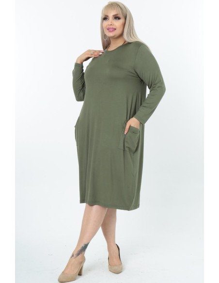 Haki spalvos suknelė su kišenėmis