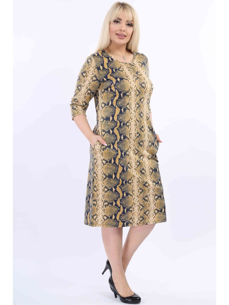 Geltona gyvatės odos rašto suknelė Geltona gyvatės odos rašto suknelė
