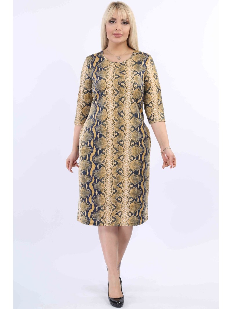Geltona gyvatės odos rašto suknelė Geltona gyvatės odos rašto suknelė
