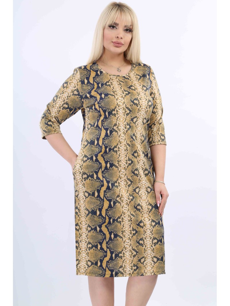 Geltona gyvatės odos rašto suknelė Geltona gyvatės odos rašto suknelė