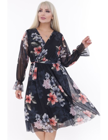 Gėlėta suknelė su dirželiu