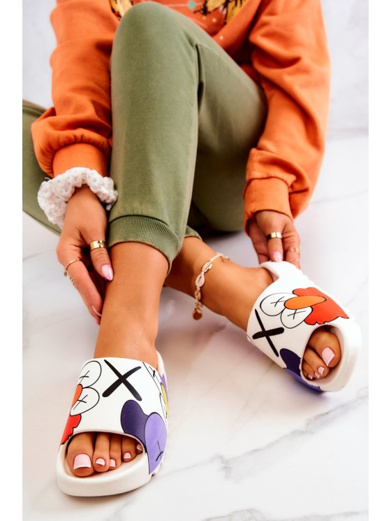 Printed Rubber Slippers White Monsters 2