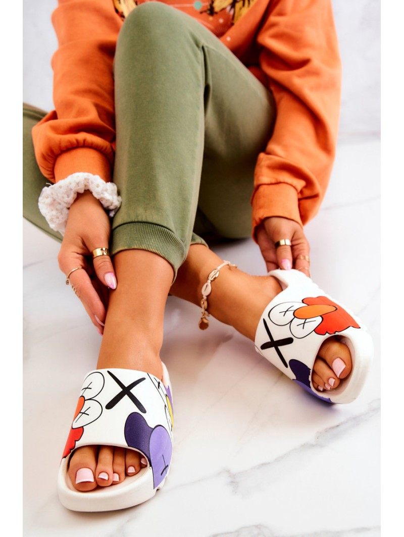 Printed Rubber Slippers White Monsters