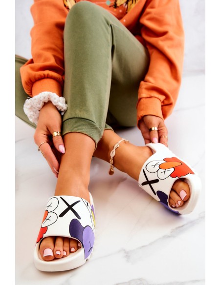 Printed Rubber Slippers White Monsters