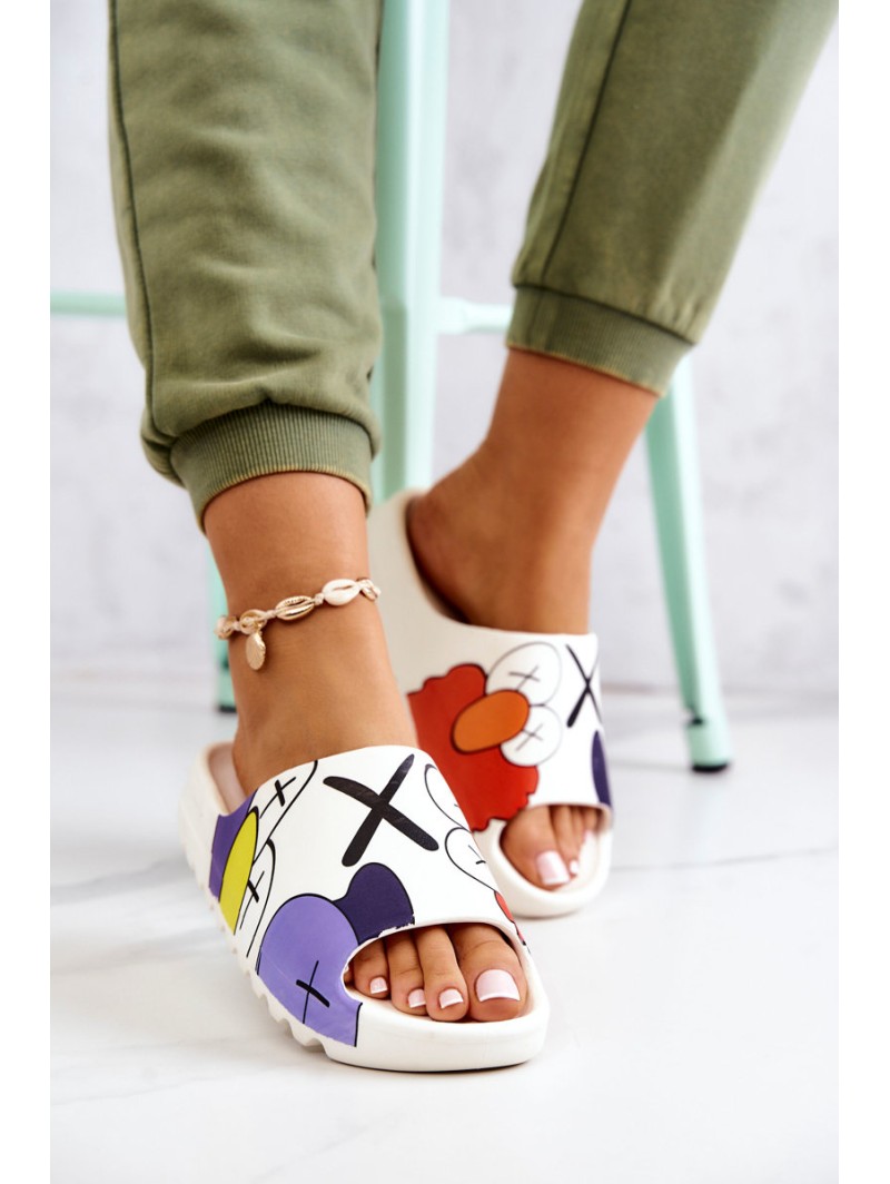 Printed Rubber Slippers White Monsters