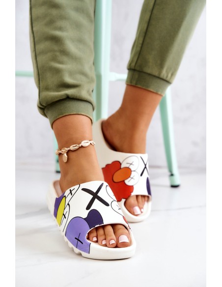 Printed Rubber Slippers White Monsters