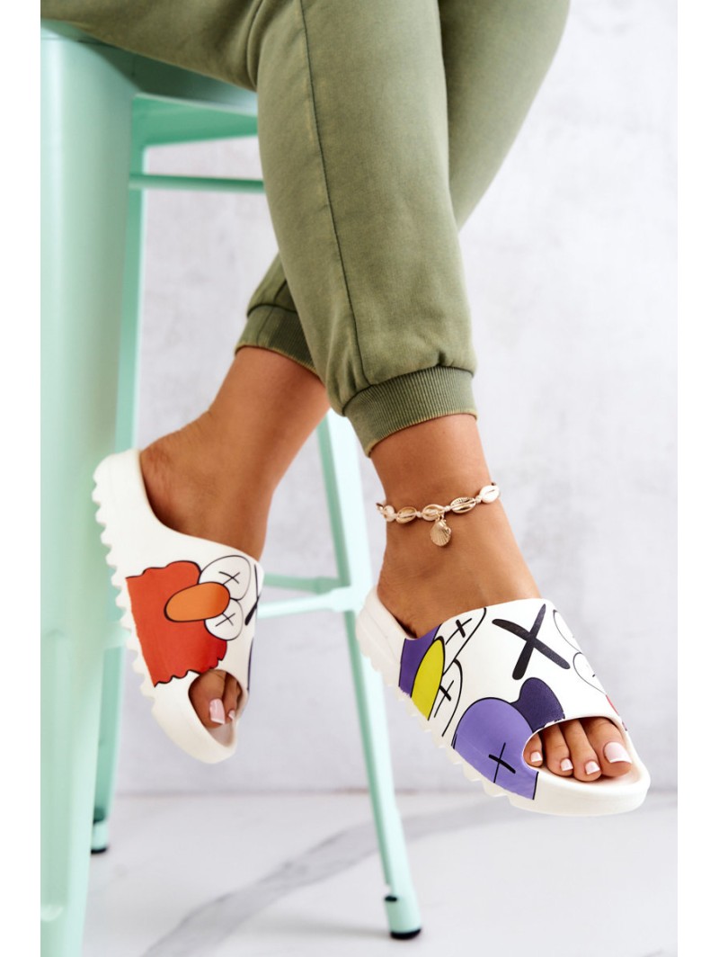 Printed Rubber Slippers White Monsters