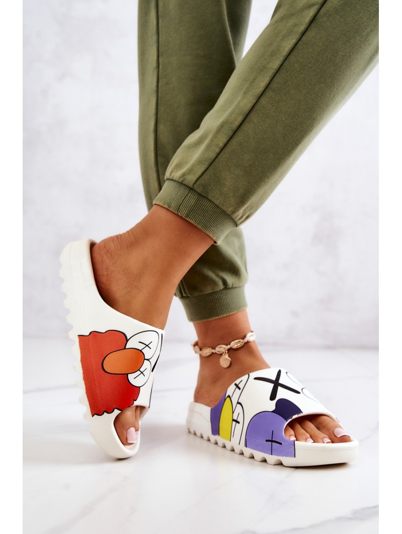 Printed Rubber Slippers White Monsters