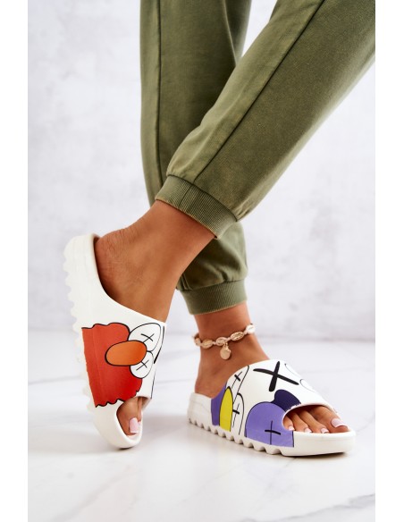 Printed Rubber Slippers White Monsters
