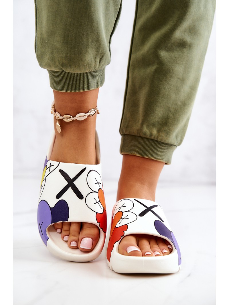 Printed Rubber Slippers White Monsters