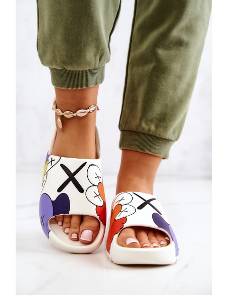 Printed Rubber Slippers White Monsters