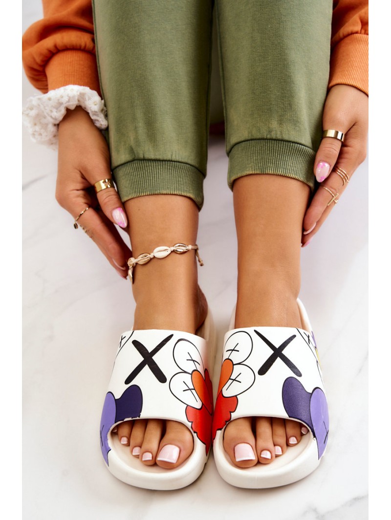 Printed Rubber Slippers White Monsters