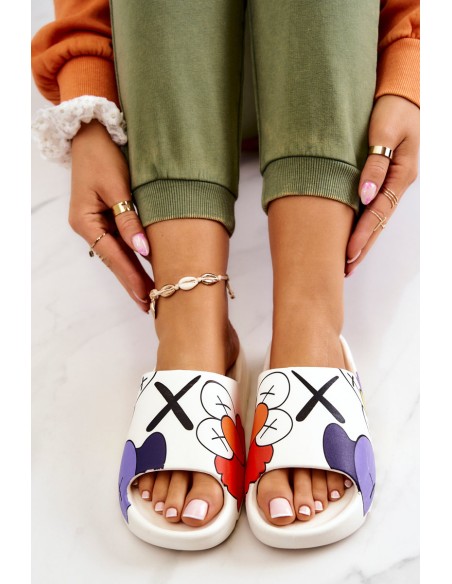 Printed Rubber Slippers White Monsters
