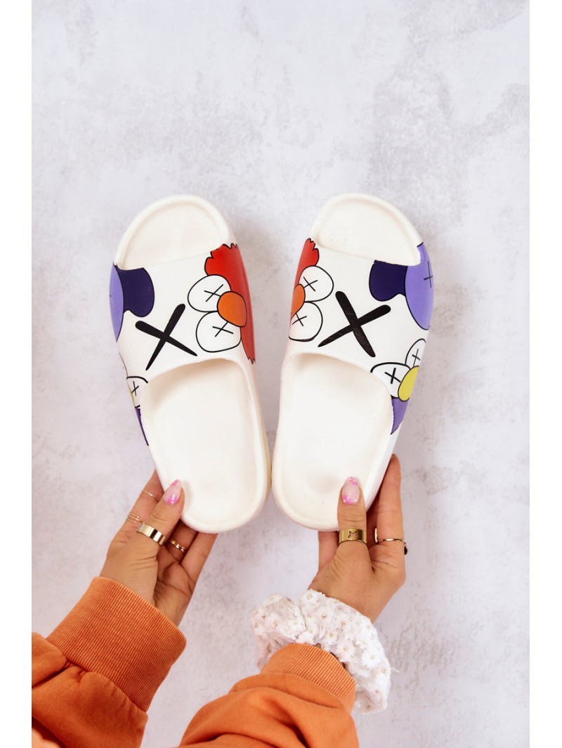 Printed Rubber Slippers White Monsters