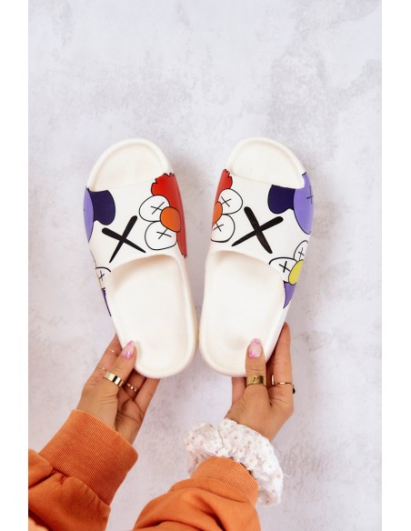 Printed Rubber Slippers White Monsters