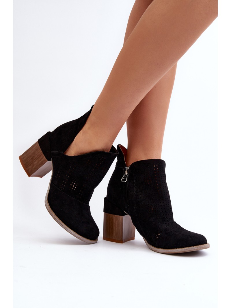 Women's Black Cutout Boots with Stiletto Heel Niartima