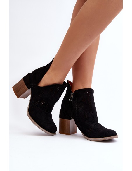 Women's Black Cutout Boots with Stiletto Heel Niartima
