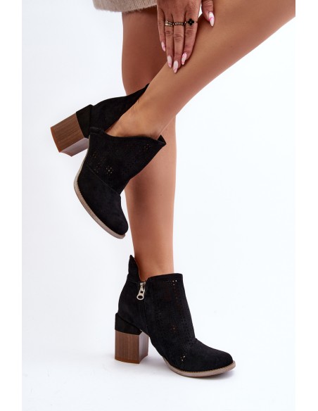 Women's Black Cutout Boots with Stiletto Heel Niartima